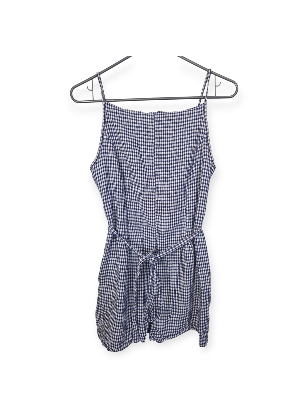 Women's Caroline Costas‎ blue gingham smocked romper, size small